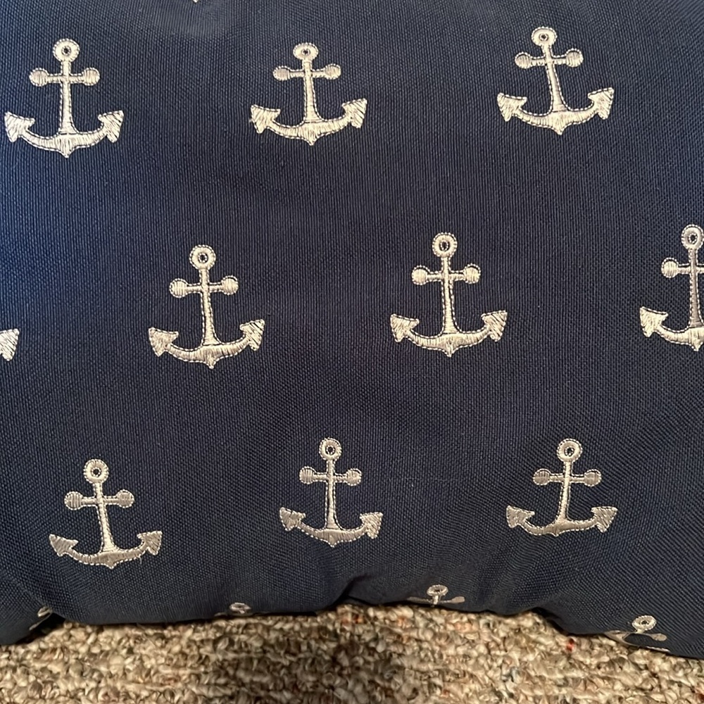 Nautical Blue With White Embroidered Anchors Pillow-See Photos - Picture 5 of 7